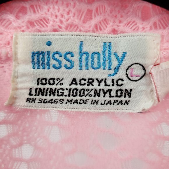 VTG 60s/70s Pink Open-Knit Button Shirt W/Dagger Collar  M/L Halloween Disco Mod - Picture 3 of 15